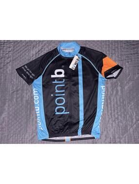Primal Wear Point B Cycling Jersey Men’s Medium Black Blue Full Zip Short Sleeve